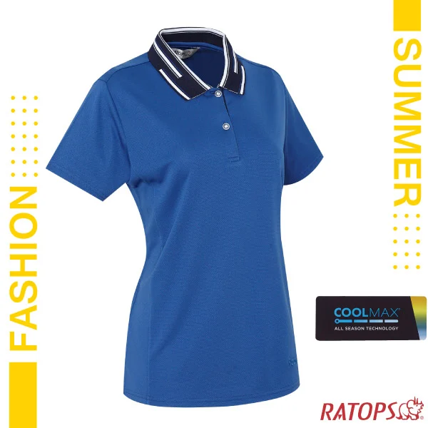 【瑞多仕-RATOPS】女新款 COOLMAX 門襟配色POLO短袖排汗休閒衣.運動休閒衫/DB8988 經典藍/丈青色✿30E010